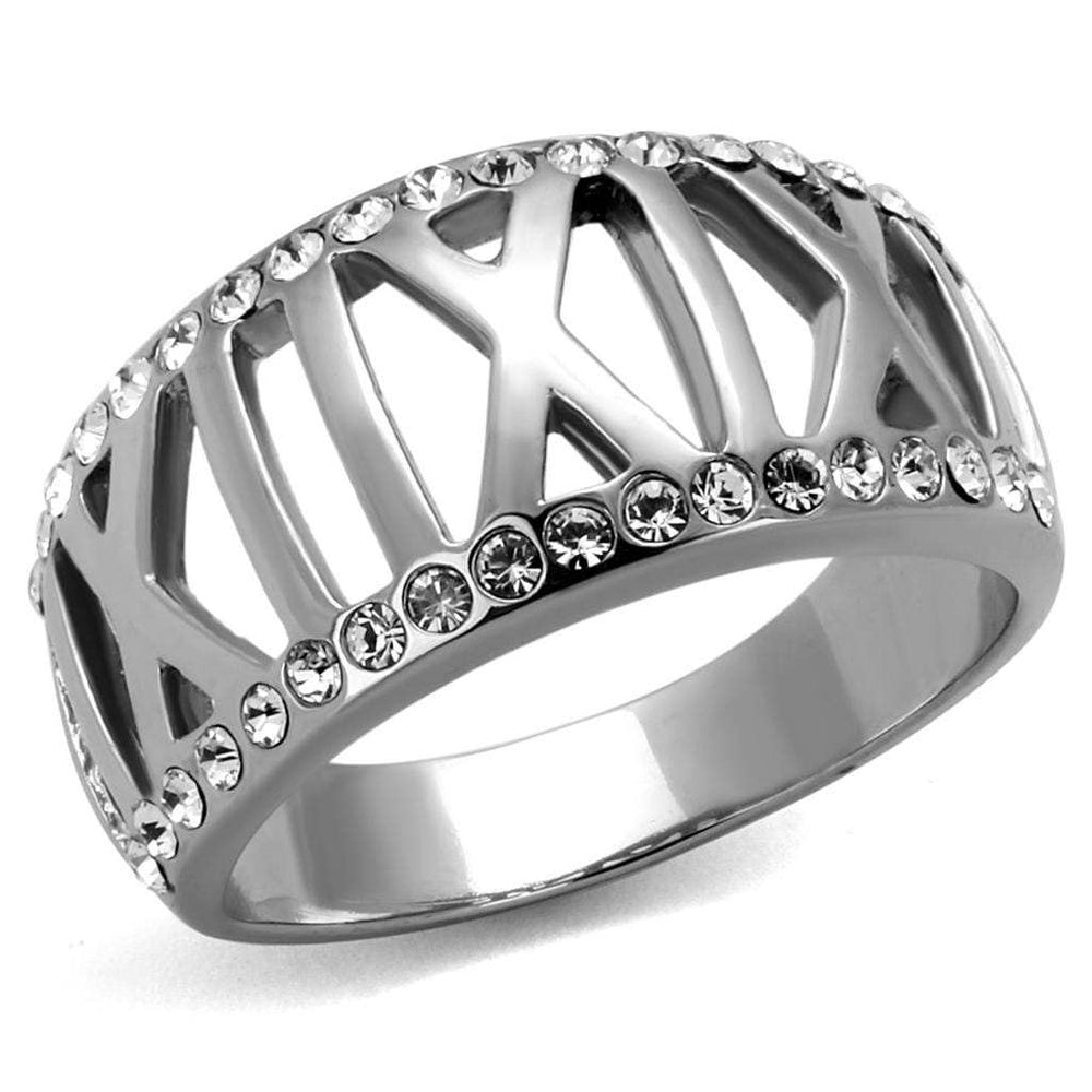 TK2257 - High polished (no plating) Stainless Steel Ring with Top Grade Crystal in Clear - Alamode - Flyclothing LLC