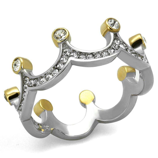 TK2258 - Two-Tone IP Gold (Ion Plating) Stainless Steel Ring with Top Grade Crystal in Clear - Alamode - Flyclothing LLC