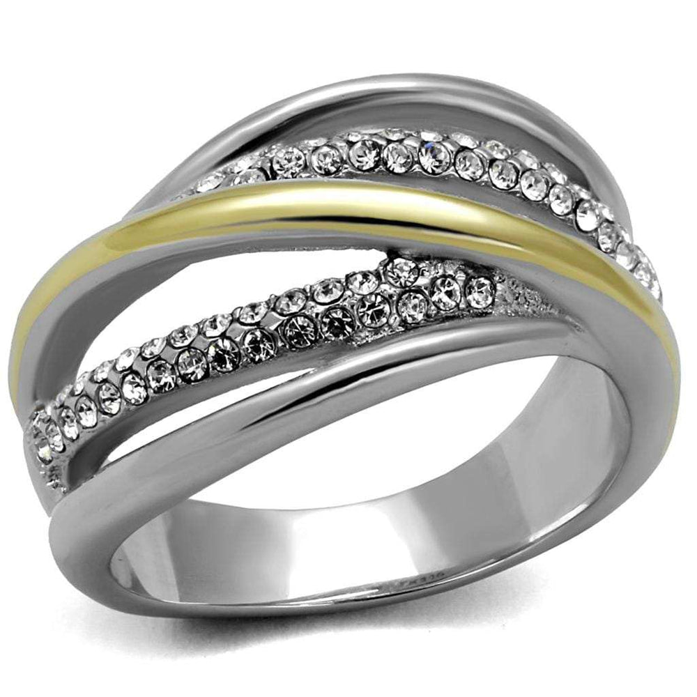 TK2263 - Two-Tone IP Gold (Ion Plating) Stainless Steel Ring with Top Grade Crystal in Clear - Alamode - Flyclothing LLC