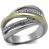 TK2263 - Two-Tone IP Gold (Ion Plating) Stainless Steel Ring with Top Grade Crystal in Clear - Alamode - Flyclothing LLC