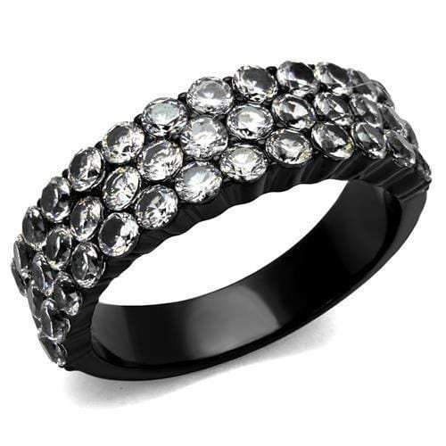 TK2277 - IP Black(Ion Plating) Stainless Steel Ring with AAA Grade CZ in Clear - Alamode - Flyclothing LLC