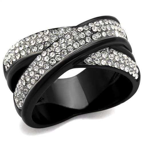 TK2278 - Two-Tone IP Black (Ion Plating) Stainless Steel Ring with Top Grade Crystal in Clear - Alamode - Flyclothing LLC