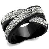 TK2278 - Two-Tone IP Black (Ion Plating) Stainless Steel Ring with Top Grade Crystal in Clear - Alamode - Flyclothing LLC