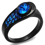 TK2279 - IP Black(Ion Plating) Stainless Steel Ring with Top Grade Crystal in Capri Blue - Alamode - Flyclothing LLC