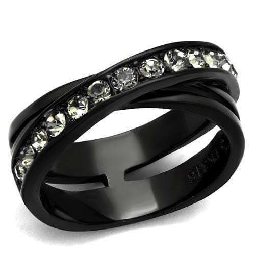 TK2281 - IP Black(Ion Plating) Stainless Steel Ring with Top Grade Crystal in Black Diamond - Alamode - Flyclothing LLC
