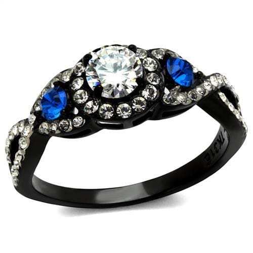 TK2286 - Two-Tone IP Black (Ion Plating) Stainless Steel Ring with AAA Grade CZ in Clear - Alamode - Flyclothing LLC