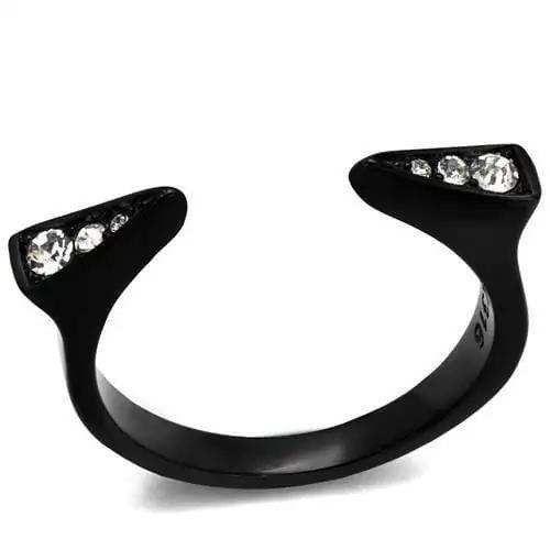 TK2287 - IP Black(Ion Plating) Stainless Steel Ring with Top Grade Crystal in Clear - Alamode - Flyclothing LLC