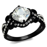 TK2288 - IP Black(Ion Plating) Stainless Steel Ring with AAA Grade CZ in Clear - Alamode - Flyclothing LLC