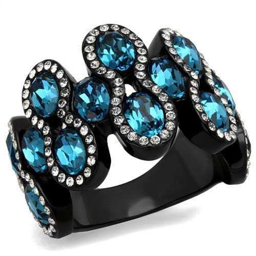TK2289 - IP Black(Ion Plating) Stainless Steel Ring with Top Grade Crystal in Aquamarine - Alamode - Flyclothing LLC