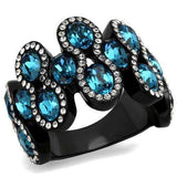 TK2289 - IP Black(Ion Plating) Stainless Steel Ring with Top Grade Crystal in Aquamarine - Alamode - Flyclothing LLC