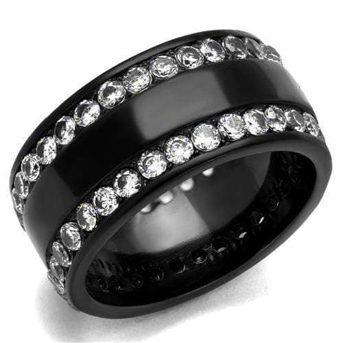 TK2290 - IP Black(Ion Plating) Stainless Steel Ring with AAA Grade CZ in Clear - Alamode - Flyclothing LLC