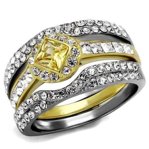 TK2291 - Two-Tone IP Gold (Ion Plating) Stainless Steel Ring with AAA Grade CZ in Topaz - Alamode - Flyclothing LLC