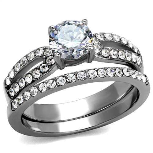 TK2292 - High polished (no plating) Stainless Steel Ring with AAA Grade CZ in Clear - Alamode - Flyclothing LLC