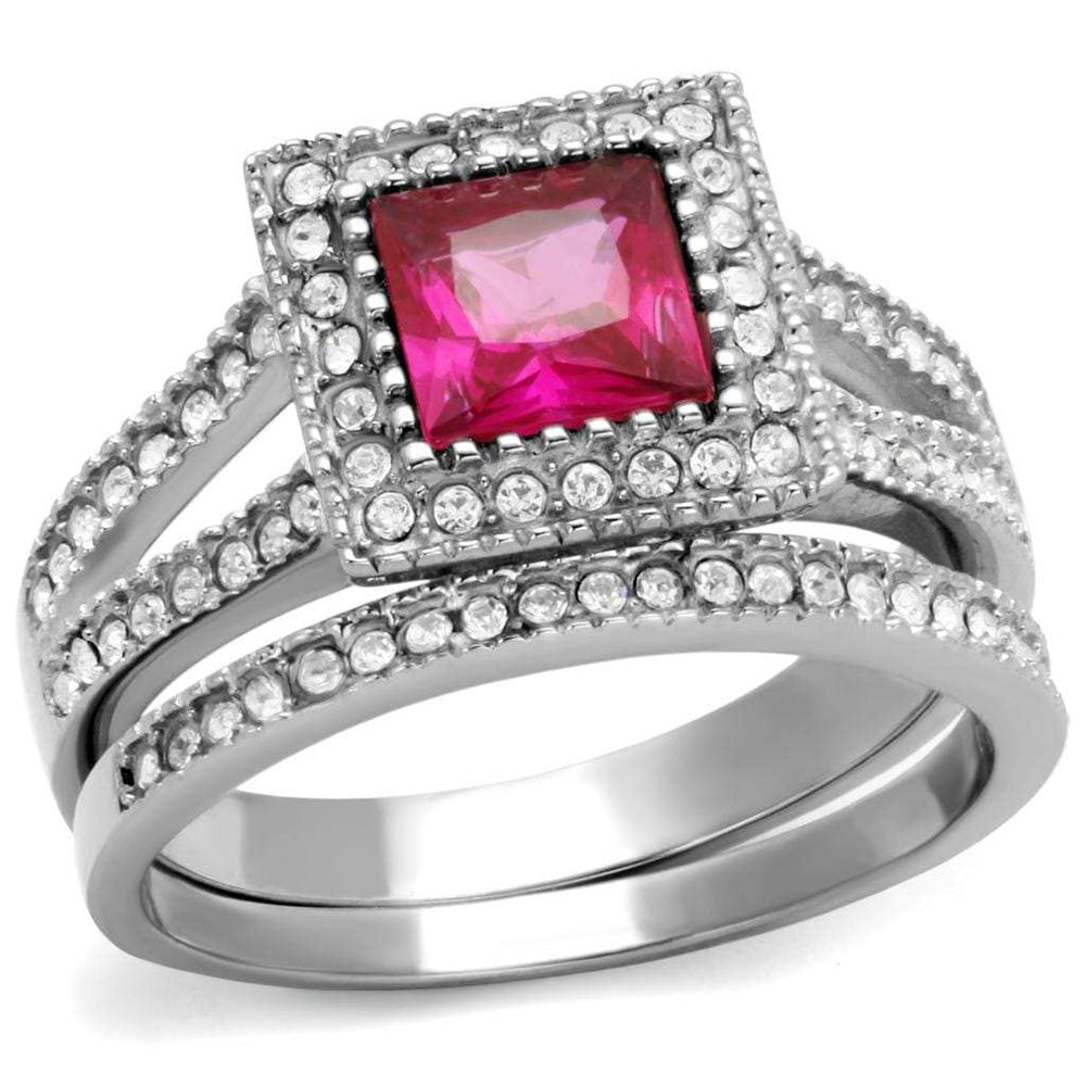 TK2293 - High polished (no plating) Stainless Steel Ring with AAA Grade CZ in Ruby - Alamode - Flyclothing LLC