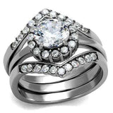 TK2297 - High polished (no plating) Stainless Steel Ring with AAA Grade CZ in Clear - Alamode - Flyclothing LLC