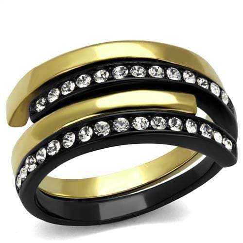 TK2298 - IP Gold+ IP Black (Ion Plating) Stainless Steel Ring with Top Grade Crystal in Clear - Alamode - Flyclothing LLC