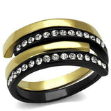 TK2298 - IP Gold+ IP Black (Ion Plating) Stainless Steel Ring with Top Grade Crystal in Clear - Alamode - Flyclothing LLC