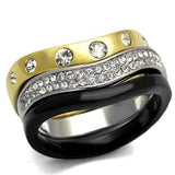 TK2299 - IP Gold+ IP Black (Ion Plating) Stainless Steel Ring with Top Grade Crystal in Clear - Alamode - Flyclothing LLC