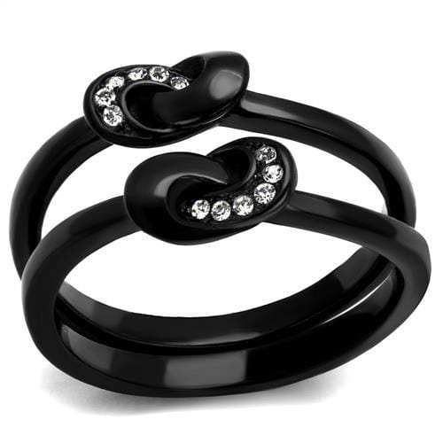 TK2300 - IP Black(Ion Plating) Stainless Steel Ring with Top Grade Crystal in Clear - Alamode - Flyclothing LLC