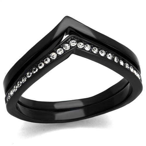 TK2302 - IP Black(Ion Plating) Stainless Steel Ring with Top Grade Crystal in Clear - Alamode - Flyclothing LLC