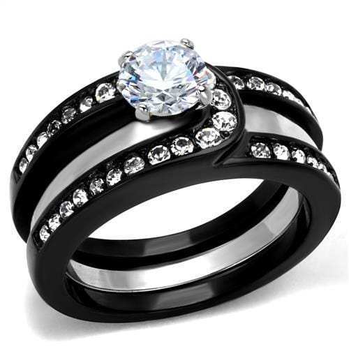 TK2303 - Two-Tone IP Black (Ion Plating) Stainless Steel Ring with AAA Grade CZ in Clear - Alamode - Flyclothing LLC