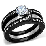 TK2303 - Two-Tone IP Black (Ion Plating) Stainless Steel Ring with AAA Grade CZ in Clear - Alamode - Flyclothing LLC