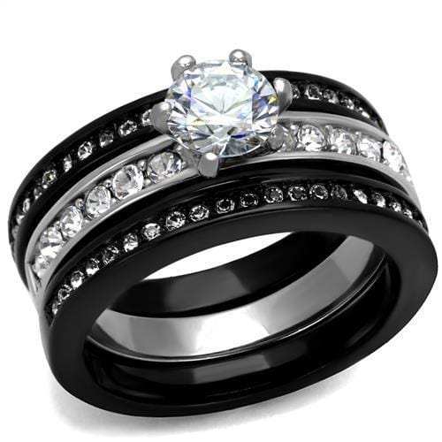 TK2304 - Two-Tone IP Black (Ion Plating) Stainless Steel Ring with AAA Grade CZ in Clear - Alamode - Flyclothing LLC