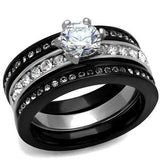 TK2304 - Two-Tone IP Black (Ion Plating) Stainless Steel Ring with AAA Grade CZ in Clear - Alamode - Flyclothing LLC