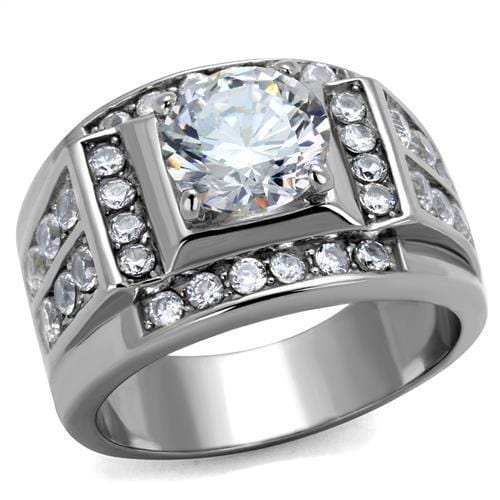 TK2305 - High polished (no plating) Stainless Steel Ring with AAA Grade CZ in Clear - Alamode - Flyclothing LLC