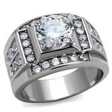 TK2305 - High polished (no plating) Stainless Steel Ring with AAA Grade CZ in Clear - Alamode - Flyclothing LLC