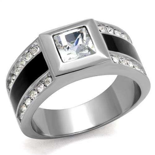 TK2308 - High polished (no plating) Stainless Steel Ring with Top Grade Crystal in Clear - Alamode - Flyclothing LLC