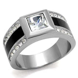 TK2308 - High polished (no plating) Stainless Steel Ring with Top Grade Crystal in Clear - Alamode - Flyclothing LLC