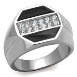 TK2309 - High polished (no plating) Stainless Steel Ring with Top Grade Crystal in Clear - Alamode - Flyclothing LLC