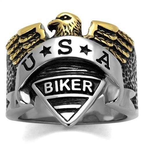 TK2327 - Two-Tone IP Gold (Ion Plating) Stainless Steel Ring with Epoxy in Jet - Alamode - Flyclothing LLC