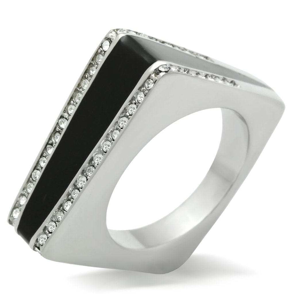 TK232 - High polished (no plating) Stainless Steel Ring with Top Grade Crystal in Clear - Alamode - Flyclothing LLC