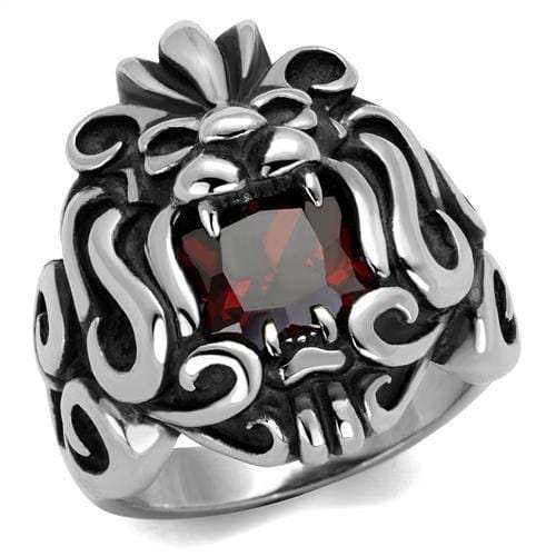 TK2339 - High polished (no plating) Stainless Steel Ring with AAA Grade CZ in Garnet - Alamode - Flyclothing LLC