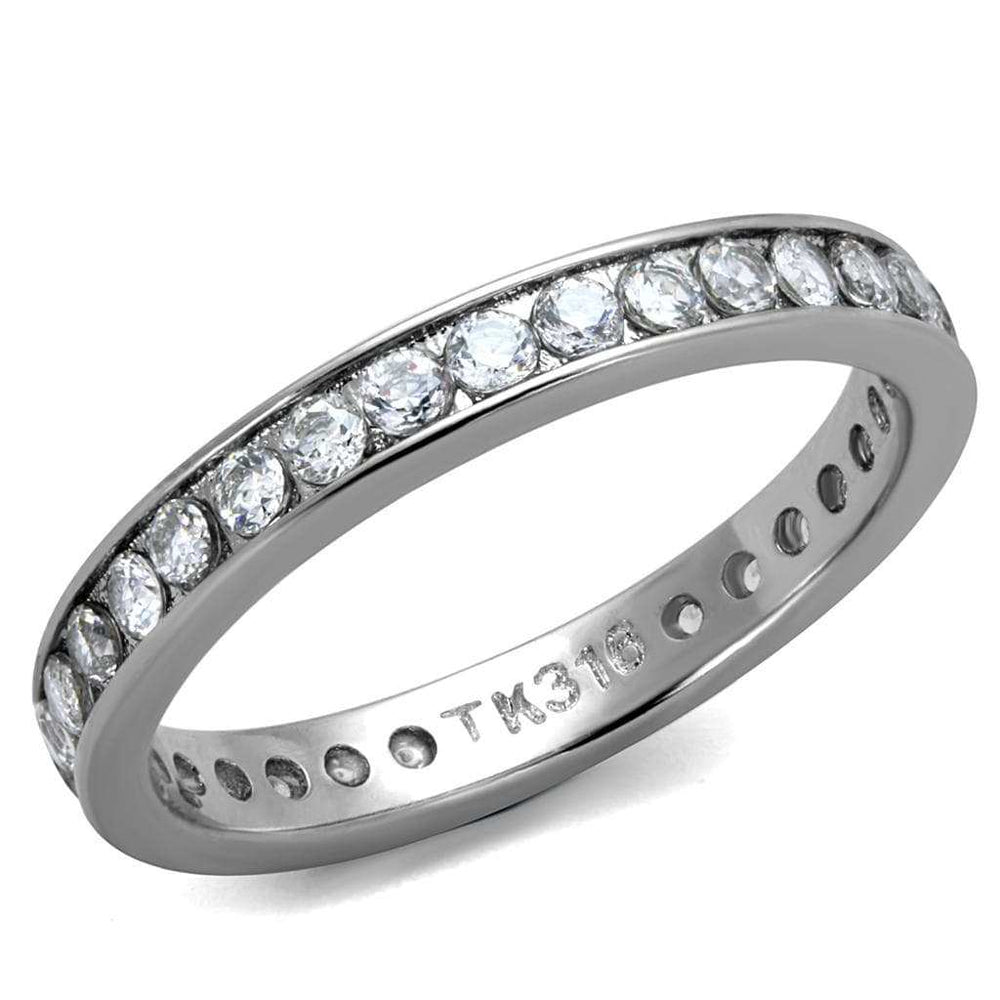 TK2343 - High polished (no plating) Stainless Steel Ring with AAA Grade CZ in Clear - Alamode - Flyclothing LLC