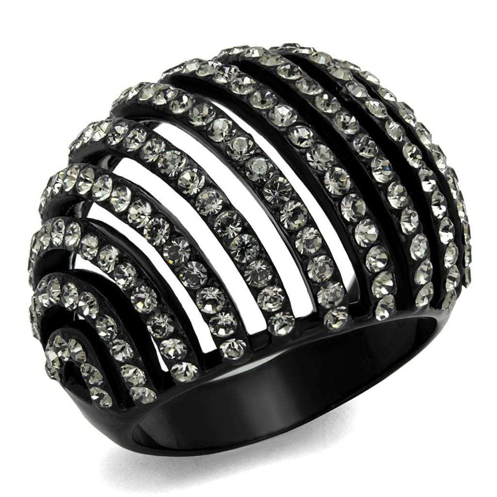 TK2345 - IP Black(Ion Plating) Stainless Steel Ring with Top Grade Crystal in Black Diamond - Alamode - Flyclothing LLC