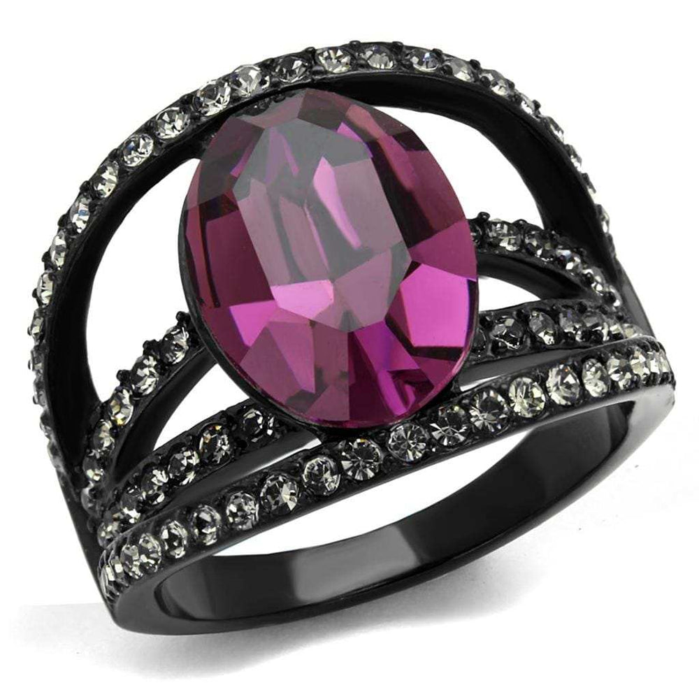 TK2348 - IP Black(Ion Plating) Stainless Steel Ring with Top Grade Crystal in Amethyst - Alamode - Flyclothing LLC