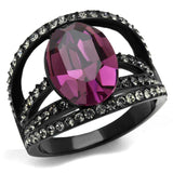 TK2348 - IP Black(Ion Plating) Stainless Steel Ring with Top Grade Crystal in Amethyst - Alamode - Flyclothing LLC