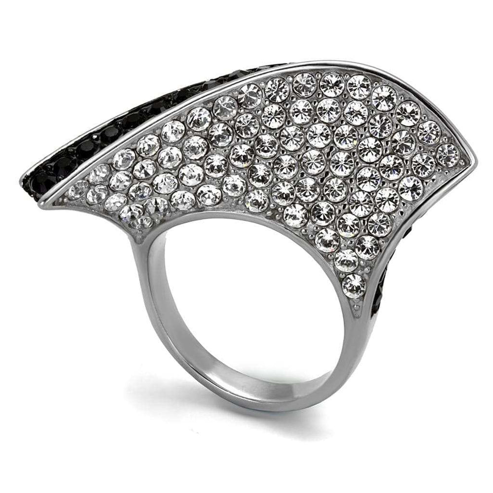 TK2361 - Two-Tone IP Black (Ion Plating) Stainless Steel Ring with Top Grade Crystal in Jet - Alamode - Flyclothing LLC