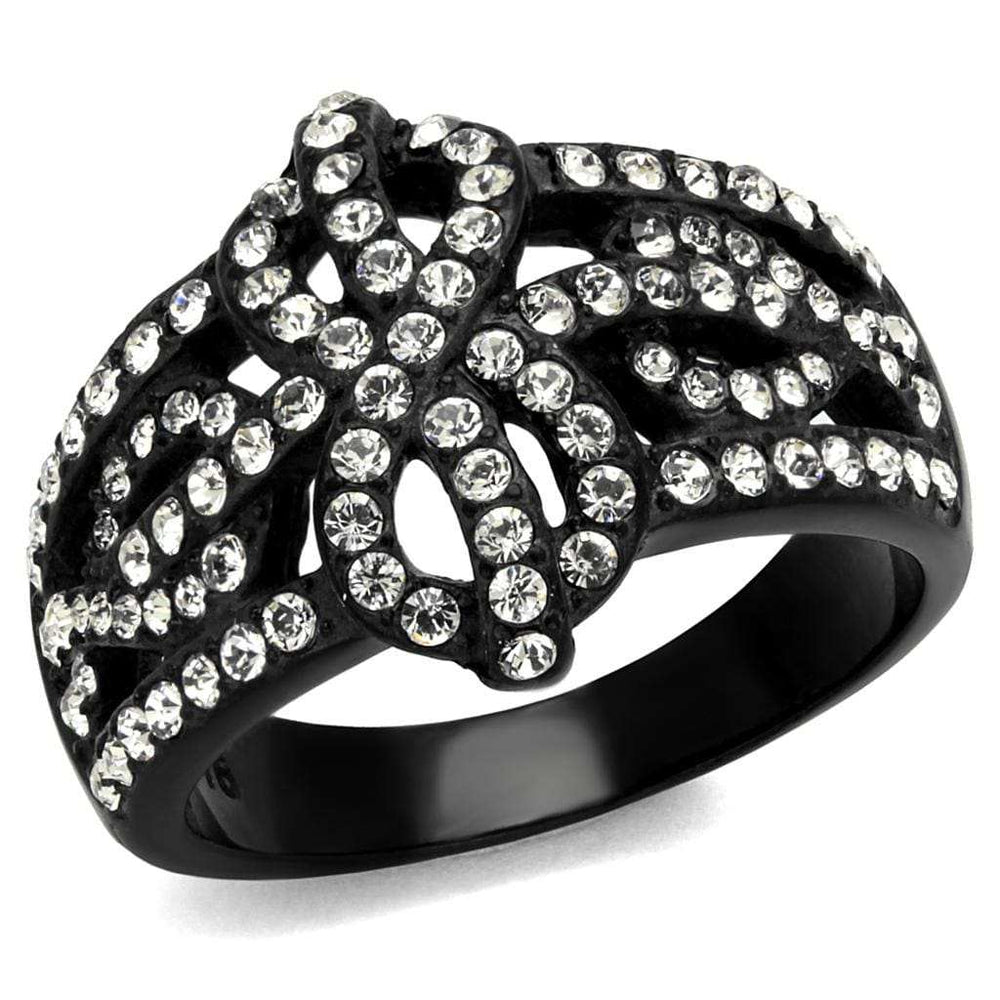 TK2363 - IP Black(Ion Plating) Stainless Steel Ring with Top Grade Crystal in Clear - Alamode - Flyclothing LLC