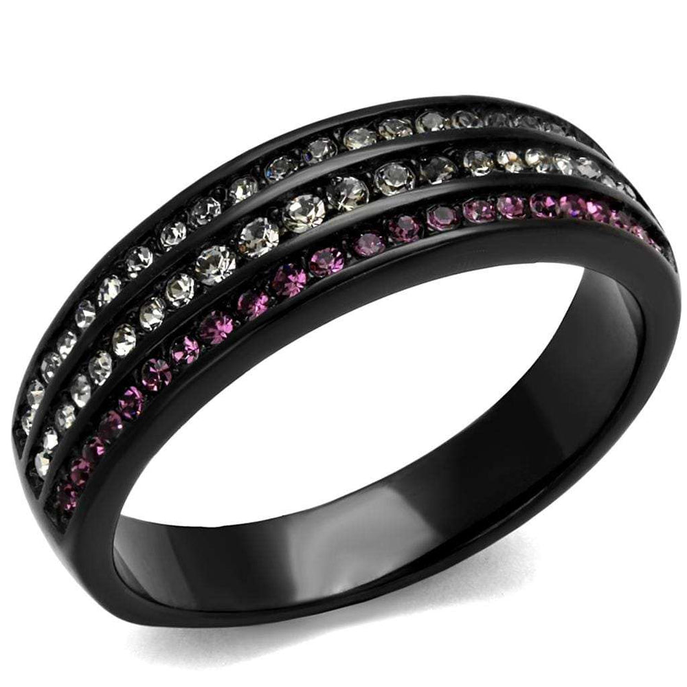TK2366 - IP Black(Ion Plating) Stainless Steel Ring with Top Grade Crystal in Amethyst - Alamode - Flyclothing LLC