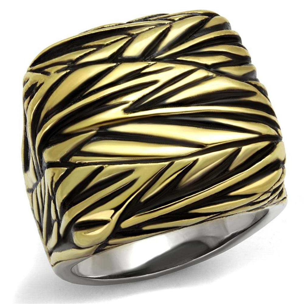 TK2370 - Two-Tone IP Gold (Ion Plating) Stainless Steel Ring with Epoxy in Jet - Alamode - Flyclothing LLC