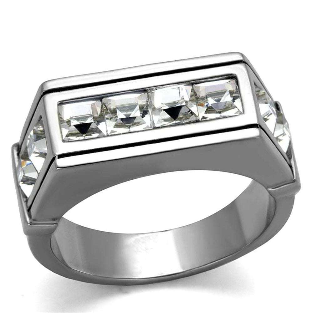 TK2376 - High polished (no plating) Stainless Steel Ring with Top Grade Crystal in Clear - Alamode - Flyclothing LLC