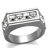TK2376 - High polished (no plating) Stainless Steel Ring with Top Grade Crystal in Clear - Alamode - Flyclothing LLC