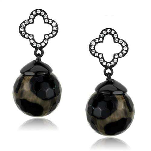 TK2384 - IP Black(Ion Plating) Stainless Steel Earrings with Synthetic Onyx in Multi Color - Alamode - Flyclothing LLC