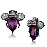 TK2385 - Two-Tone IP Black (Ion Plating) Stainless Steel Earrings with Top Grade Crystal in Amethyst - Alamode - Flyclothing LLC