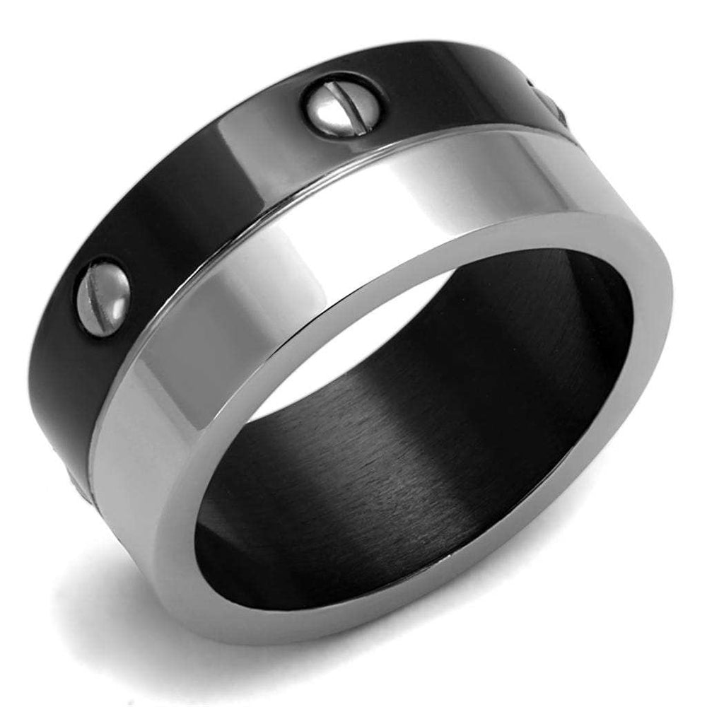 TK2397 - Two-Tone IP Black (Ion Plating) Stainless Steel Ring with No Stone - Alamode - Flyclothing LLC