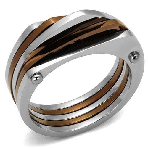 TK2404 - Two Tone IP Light Brown (IP Light coffee) Stainless Steel Ring with No Stone - Alamode - Flyclothing LLC